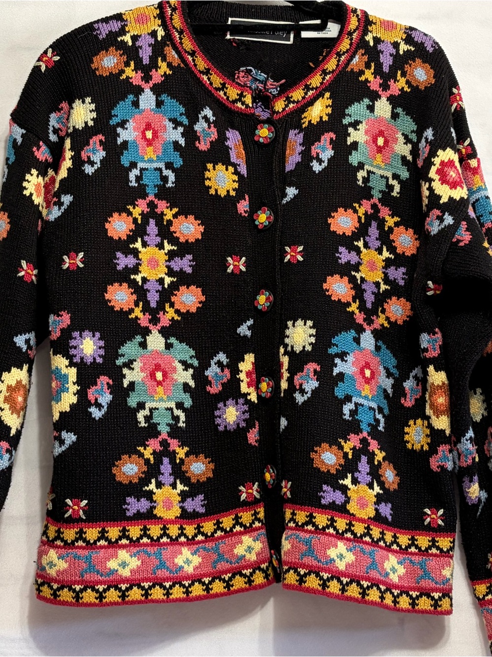 Christine FoleyHandmade cardigan sweater floral embroidered design Vintage